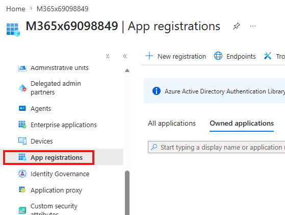 App registrations menu in Microsoft Entra ID